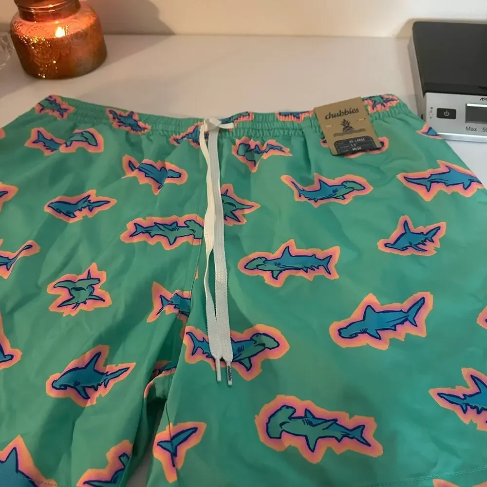 NEW‎ Chubbies Men's Teal Pink Shark Swim Trunks Size XXL 5.5 Inch Inseam